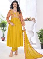 Georgette Yellow Party Wear Embroidery Work Readymade Anarkali Suit